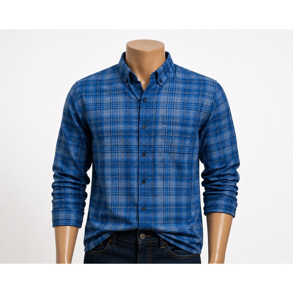 Copper & Oak Legacy Supply Co Mens Blue Plaid Corduroy Button Down Shirt Large